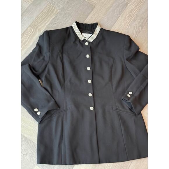 David Pond Black Jewel Collar Button Down Blazer Jacket Diamond Buttons Women 18 - Picture 1 of 9